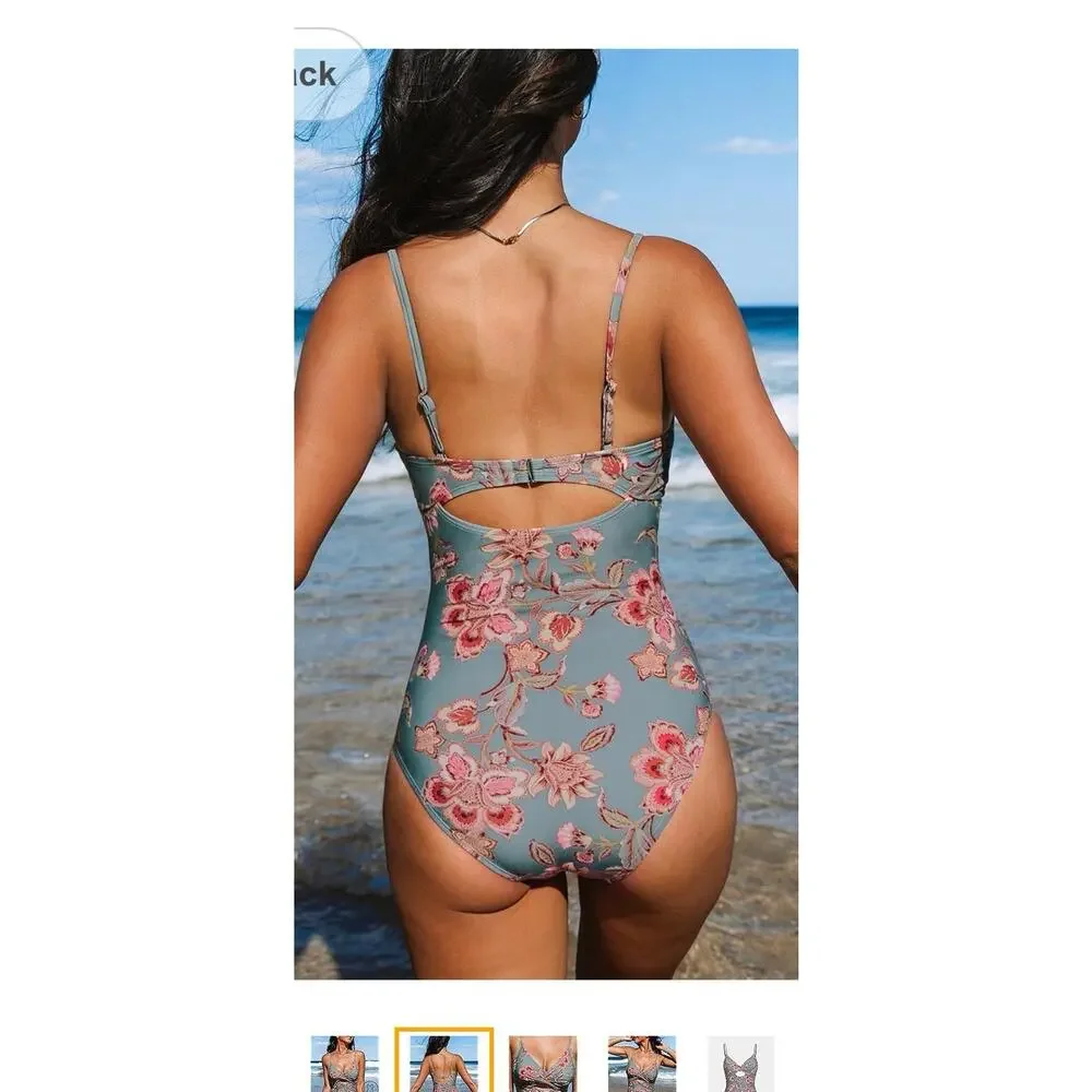 Cupshe Women's One Piece Swimsuit Tummy Control V Neck Bathing Suit Size Medium - Picture 2 of 16